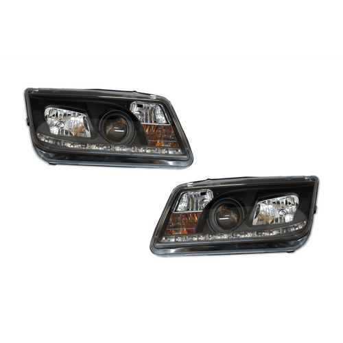 2 Phare Avant avec feux De Jour pour Volkswagen Bora / Jetta 4 '99 fond Noir - MS accessoires Auto