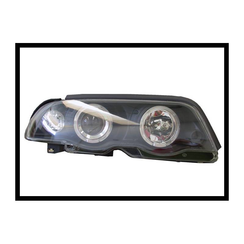 Set De Phares Avant Angel Eyes BMW E46 1998-2001 4-Porte Avec Clignotant Noir - MS accessoires Auto