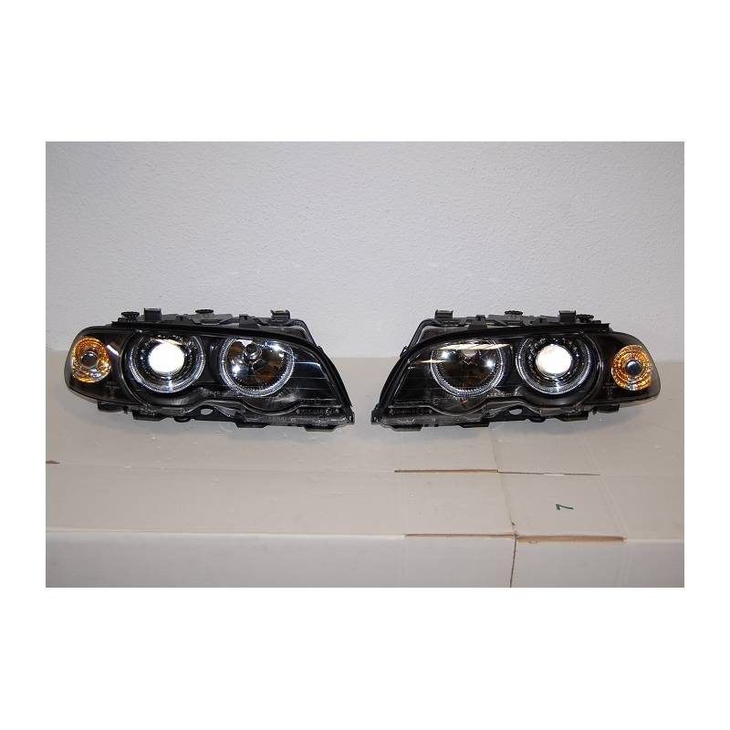 Set De Phares Avant Angel Eyes BMW E46 1999-2002 2-Porte Noir - MS accessoires Auto