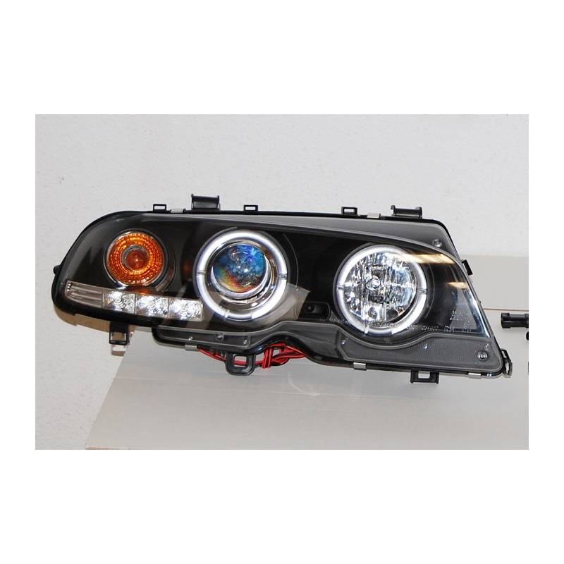 Set De Phares Avant Angel Eyes BMW E46 1999-2002 2-Porte Noir Modèle II - MS accessoires Auto