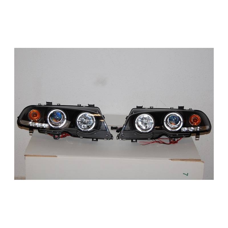 Set De Phares Avant Angel Eyes BMW E46 1999-2002 2-Porte Noir Modèle II - MS accessoires Auto