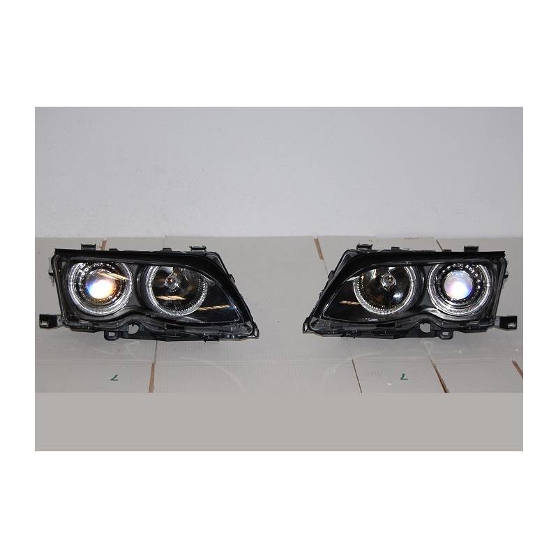 Set De Phares Avant Angel Eyes BMW E46 2002-2005 4-Porte Noir - MS accessoires Auto