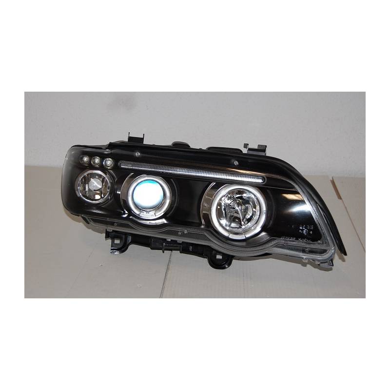 Set De Phares Avant Angel Eyes BMW X5 2001 Noir - MS accessoires Auto
