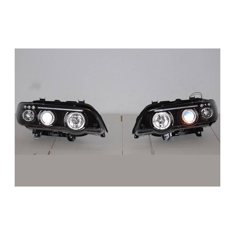Set De Phares Avant Angel Eyes BMW X5 2001 Noir - MS accessoires Auto